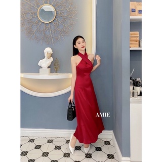 Đầm lụa cổ chéo