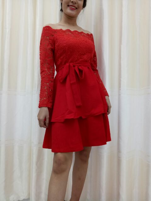 Đầm dự tiệc trễ vai, đầm ren xòe dự tiệc đi đám cưới đẹp lộng lẫy | BigBuy360 - bigbuy360.vn