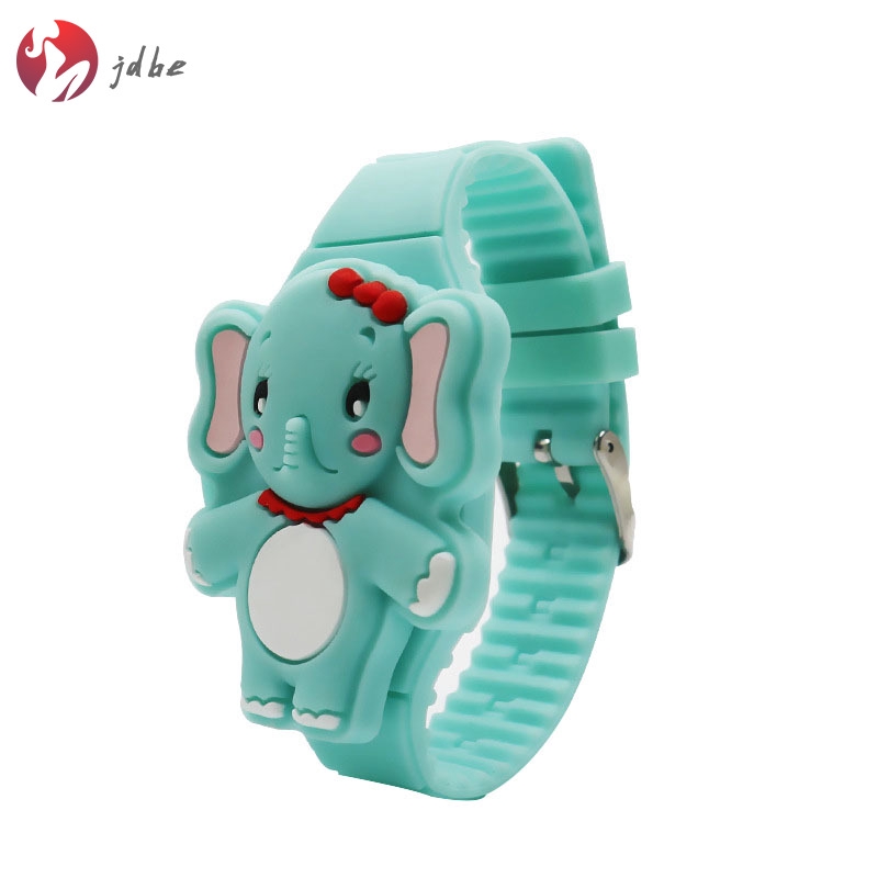 ✿JDBE✿ Girls Kids LED Electronic Watch Silicone Band Cartoon Elephant Flip Case Wrist Watch Lovely Gift