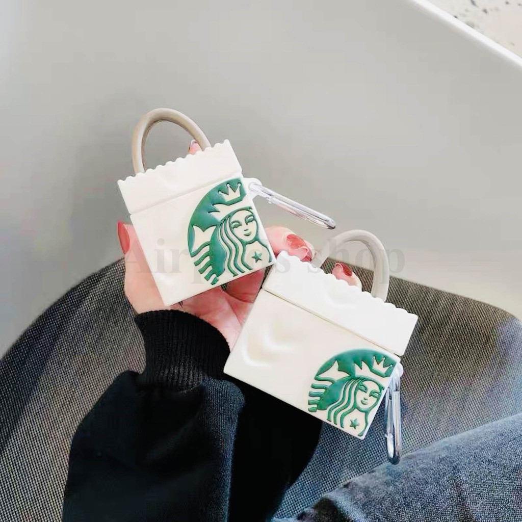 (Hàng loại 1) Ốp Airpods 1/2, Airpods Pro túi Starbucks trắng silicon 3d cao cấp