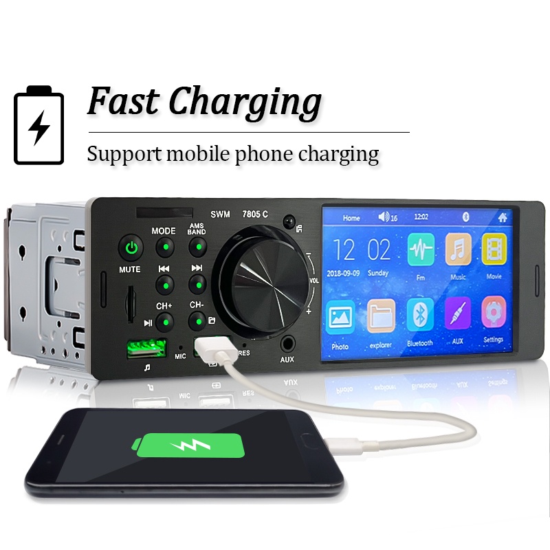 Máy Nghe Nhạc Mp5 1 din Bluetooth Màn Hình Cảm Ứng 4.1 "Có Điều Khiển AUX / USB / TF Sạc Nhanh Cho Xe Hơi