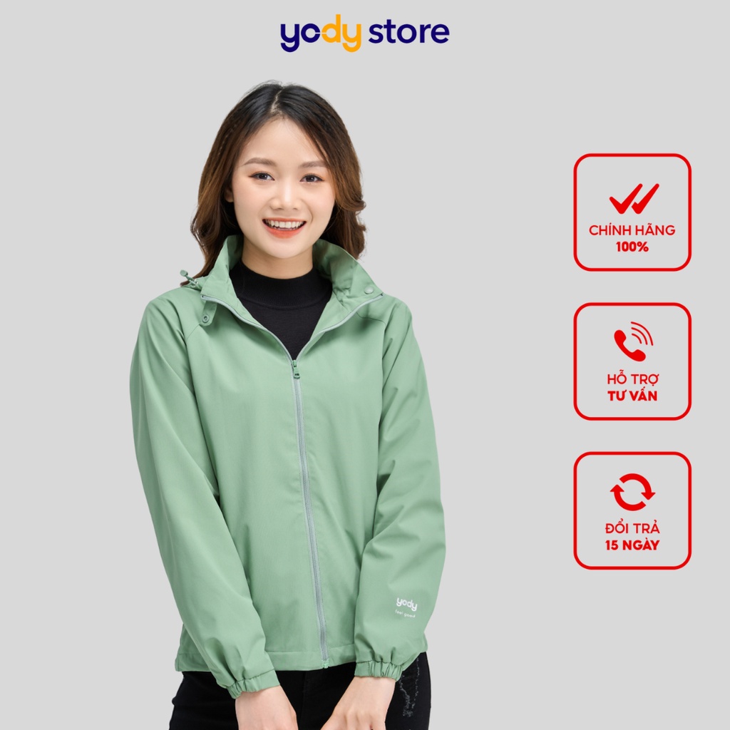 Áo gió nữ 𝒀𝑶𝑫𝒀 hai lớp phối lưng áo khoác gió có mũ kéo khóa chống gió chống nước AKN4024