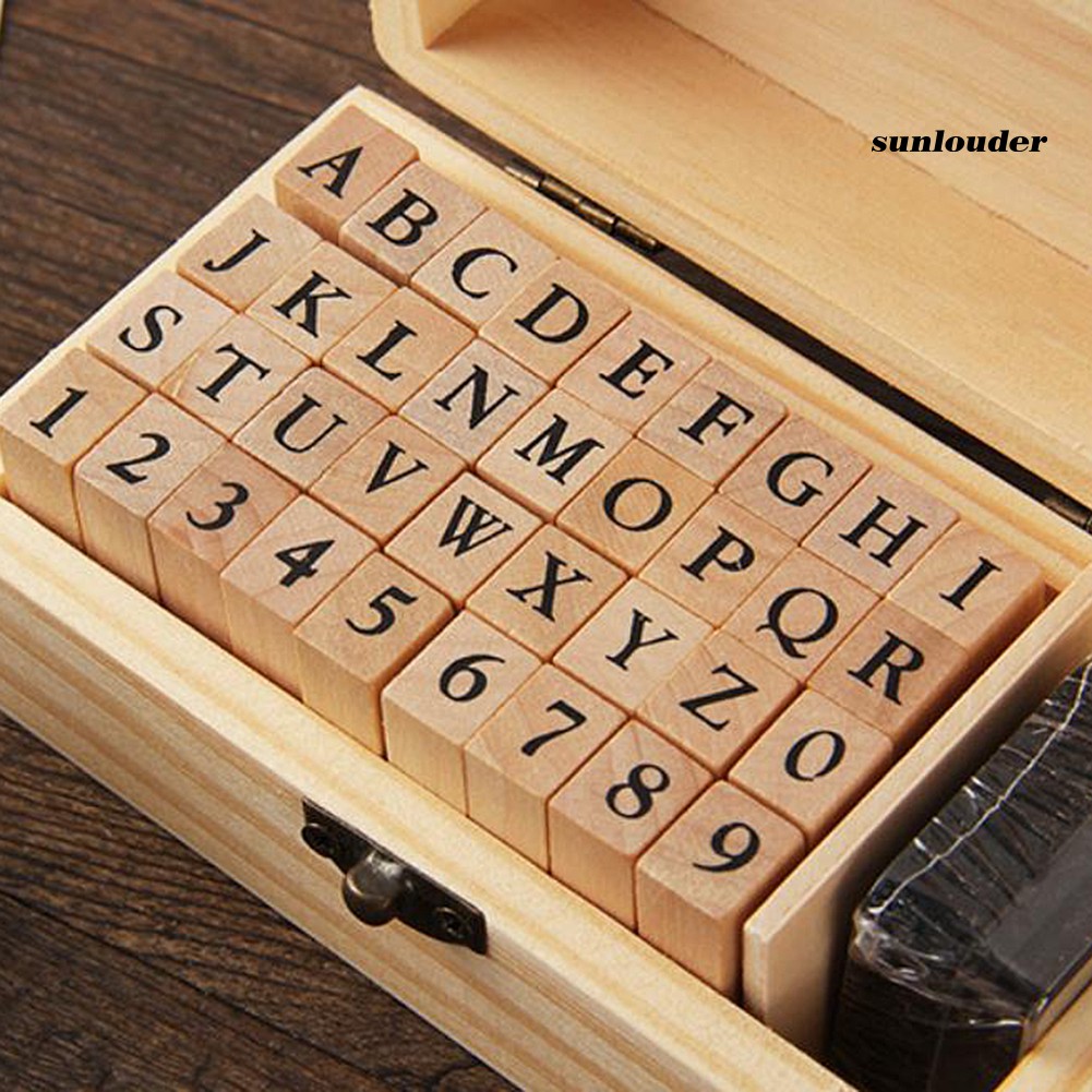 Bộ 1-36 con dấu gỗ thủ công dùng trang trí nhật ký DIY
