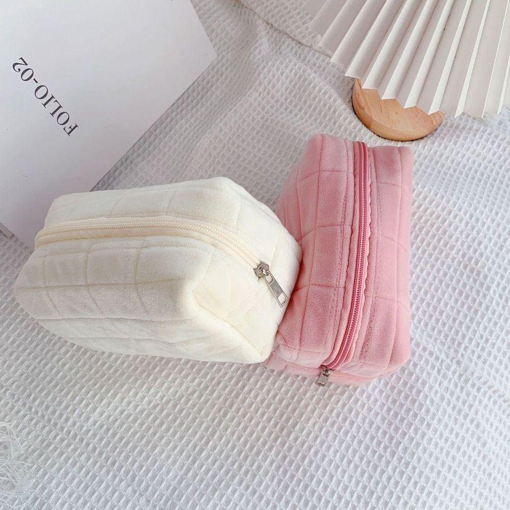 Túi Đựng Đồ Trang Điểm Bằng Vải Flannel Phối Lông Mềm Mại Sức Chứa Lớn