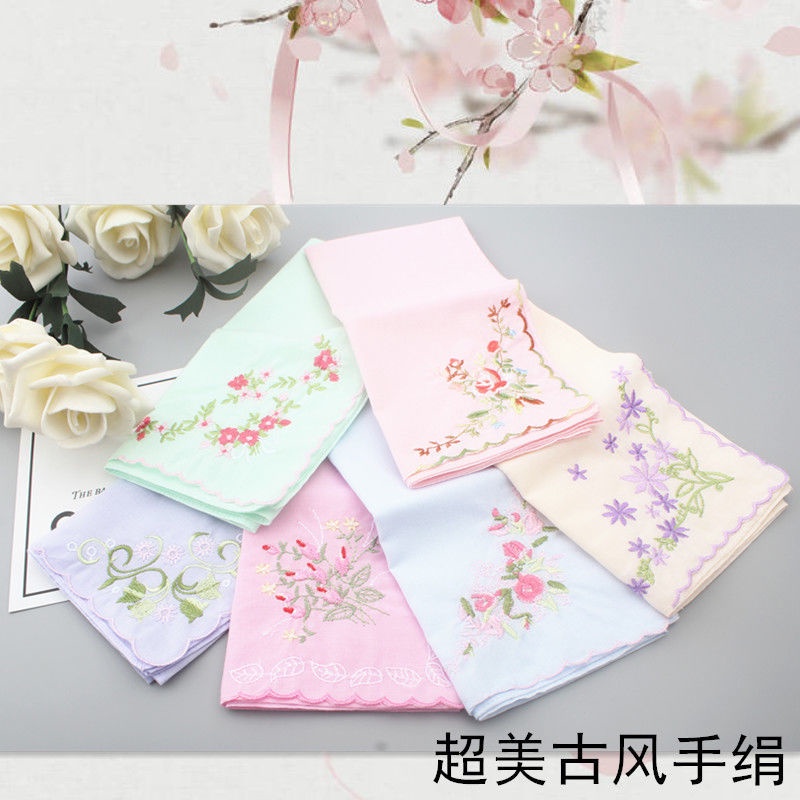 Khăn Tay Cotton Mỏng Mềm Mại Hình Vuông Nhỏ Thêu Họa Tiết Cổ Điển