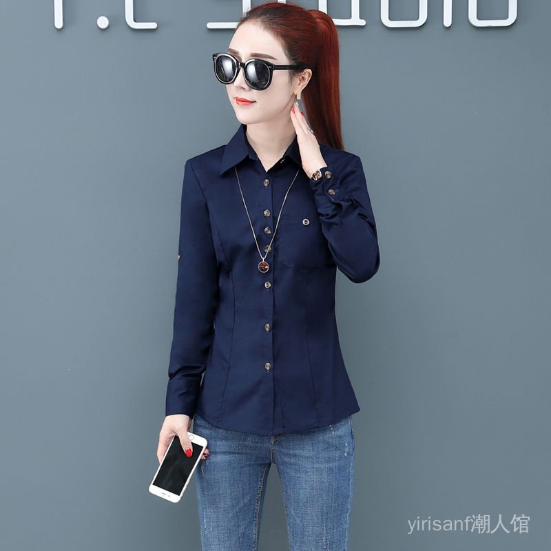 Áo Sơ Mi Cotton Trơn Tay Dài Cổ Bẻ Thời Trang Xuân Thu Dành Cho Nữ 2022