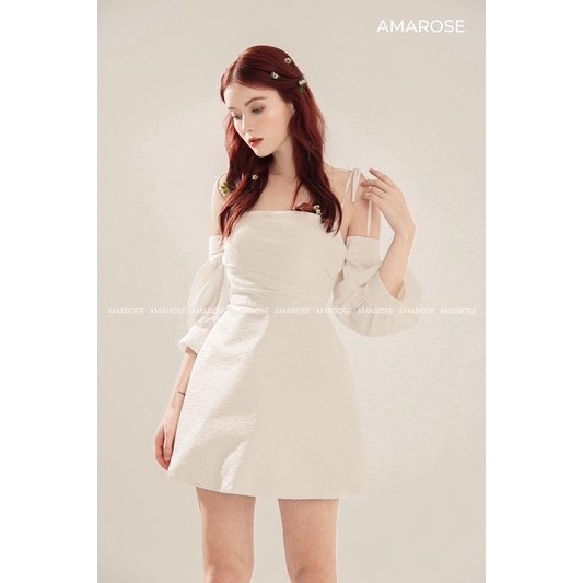 Đầm Trắng bẹt vai tay bồng