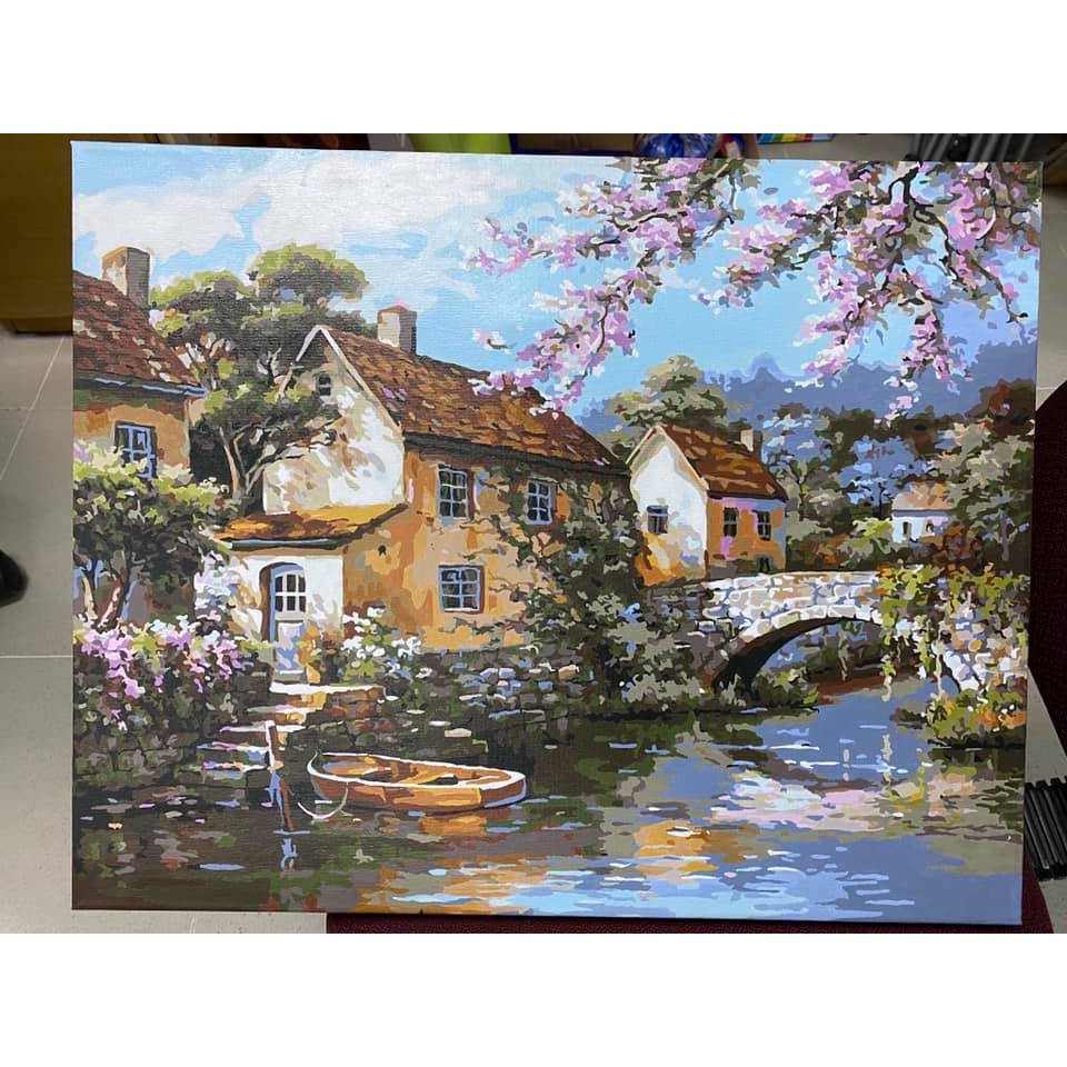 Tranh sơn dầu số hóa các mẫu Phong Cảnh đẹp nhất size 40x50cm đã căng khung và đầy đủ phụ kiện loại khung dày 2.5cm