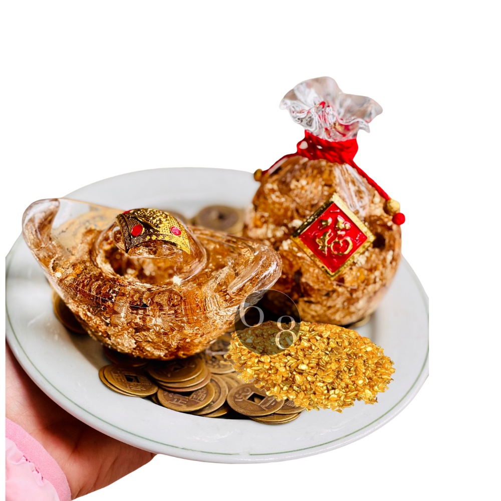 Bộ kích hoạt tài lộc phong thủy túi vàng đĩnh vàng đồng xu gạo vàng chiêu tài hút lộc để ban thần tài
