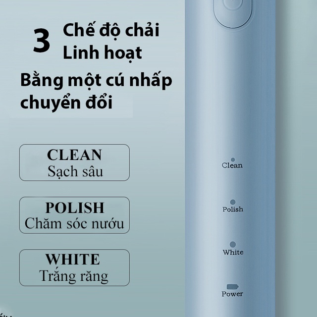 Bàn chải đánh răng điện lông mềm SeaSy SS03 công nghệ sóng âm tích hợp 3 chế độ, chải sạch mảng bám, loại bỏ vi khuẩn