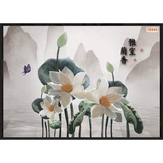 Tranh hoa sen dán tường 3d. tranh in vải lụa kèm keo
