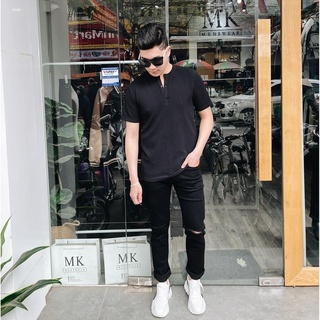 Áo Thun Trơn Nam Nữ Unisex Vải Cotton Tổ Ong Thấm Hút Mồ Hôi Cổ 3 Cúc