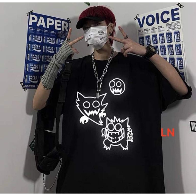 Áo Thun Đen In Hình 2 Con Thú Siêu Cá Tính, Áo Thun Form Thụng Tay Lỡ