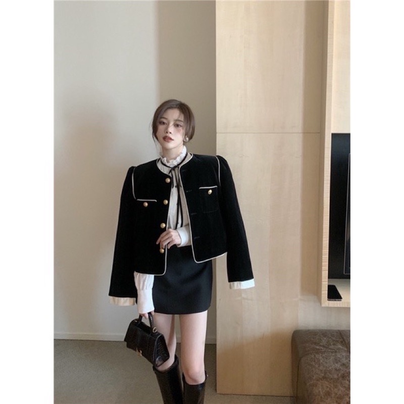 𝐎𝐑𝐃𝐄𝐑. Áo Khoác Nhung Phong Cách Retro Kiểu Pháp (ẢNH THẬT Ở CUỐI) | BigBuy360 - bigbuy360.vn