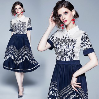Đầm xòe ngắn tay in chữ phong cách trẻ trung thanh lịch dành cho nữ