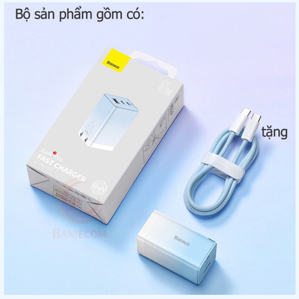 NEW GaN3 | Bộ Sạc Baseus GaN3 Pro Charging Charger C+C+A 65W Charging Set
