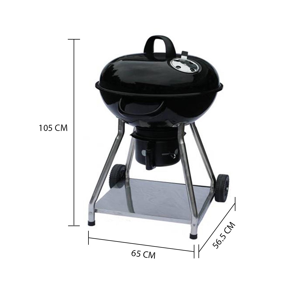 HomeBase SPRING Bếp than nướng BBQ bằng thép có nắp W56,6cmxH105xD65cm màu đen