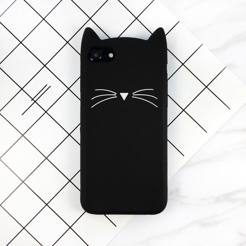 iphone 5s 6s 7 8 plus X Case Cover HOT 3D Cute Cartoon Beard Cat Soft Silicone