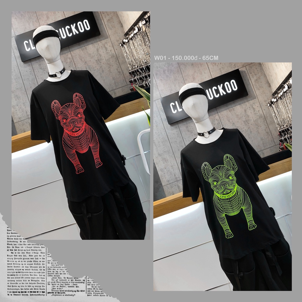 Áo Thun Unisex Hình Chó Bull Phong Cách Art - Mã Số: W01