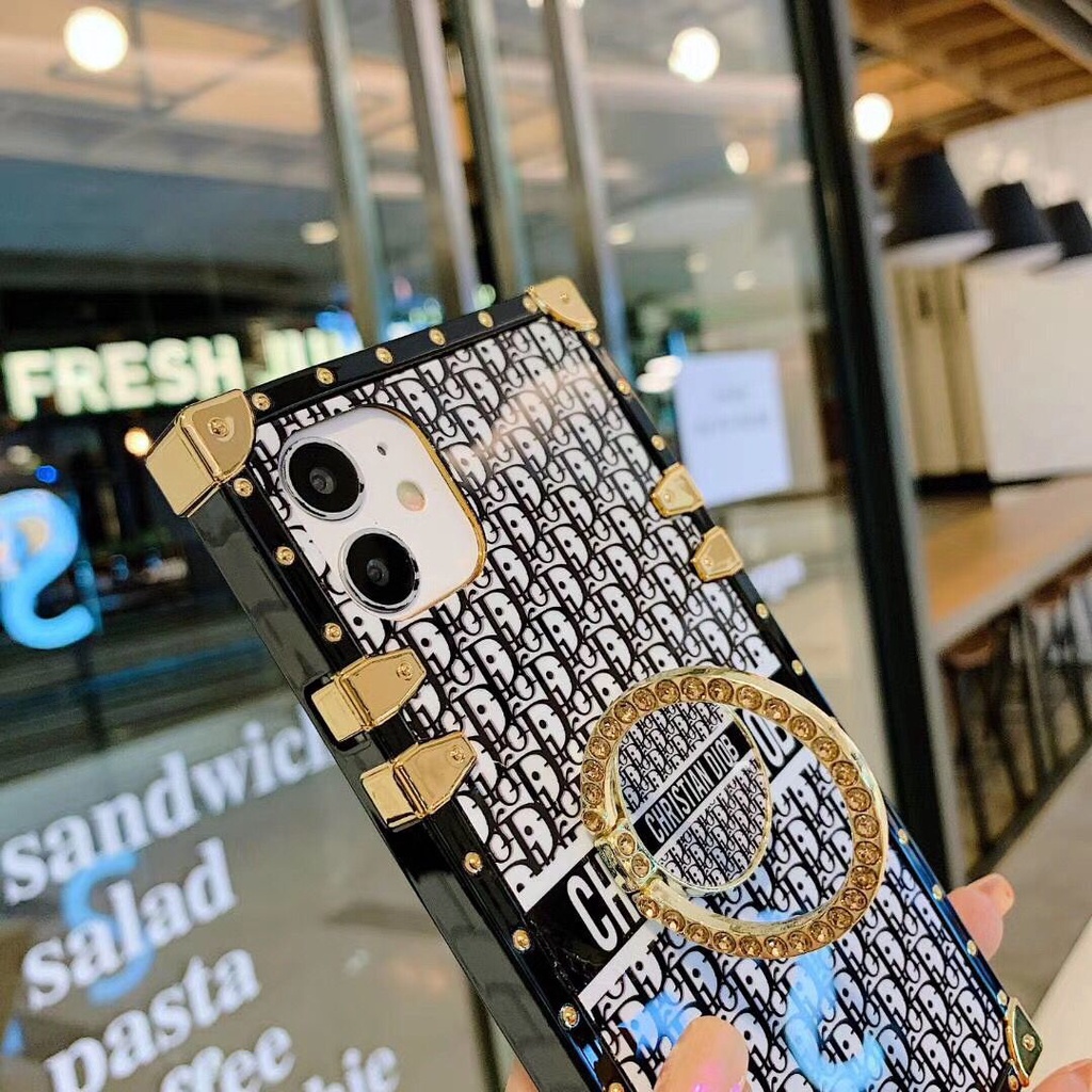 Ốp Lưng HìNh Vuông Có NhẫN Đỡ Cho iPhone 13 12 Mini 6 6S 7 8 Plus X XS MAX 11 Pro MAX