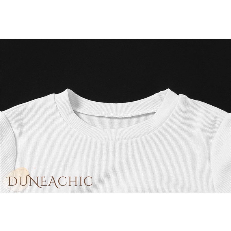 DUNEA Áo thun lửng dáng ôm in họa tiết phối dây xích thời trang mùa hè cho nữ