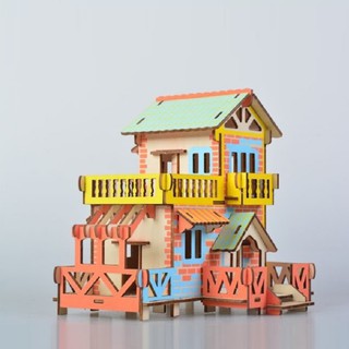 Đồ chơi gỗ lắp ráp 3D Birkeetoys mô hình biệt thự ngoại ô cắt laser