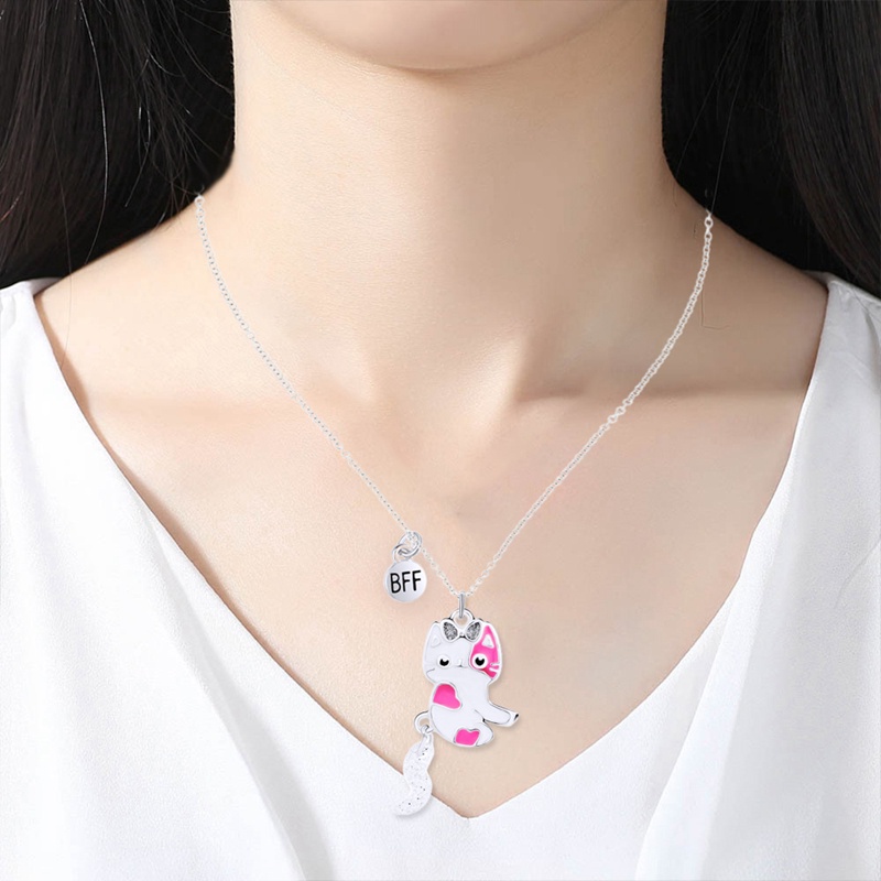 Set 2 dây chuyền mặt hình trái tim/mèo bằng thép không gỉ dễ thương cho cặp đôi
