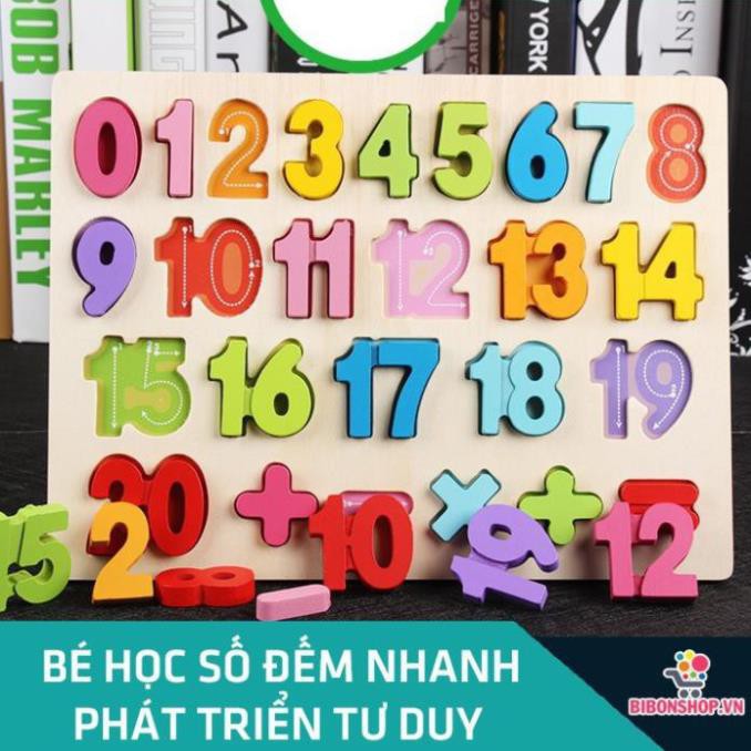 Bảng 20 Số Nổi Nền gỗ trắng Kèm Dấu Cho Bé Dễ Dàng Học Toán