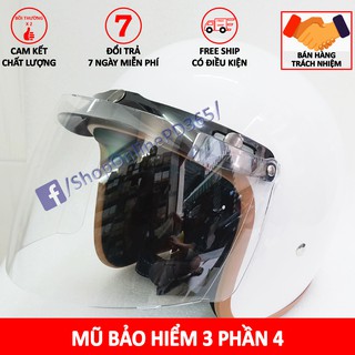 |13 MÀU| MŨ BẢO HIỂM 3 PHẦN 4 - CAO CẤP - THỜI TRANG - CÁ TÍNH - MÀU TRẮNG