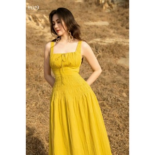 Đầm maxi 2 dây nhún eo d0090 - Buns Store