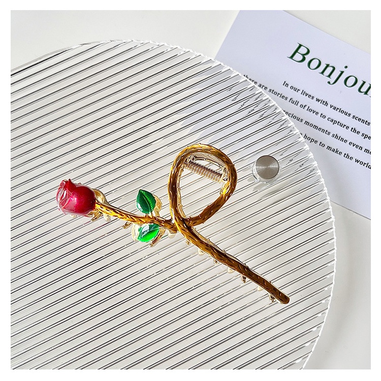 Kẹp Tóc Càng Cua Kim Loại Họa Tiết Hoa Hồng Sang Trọng Cho Nữ YOS