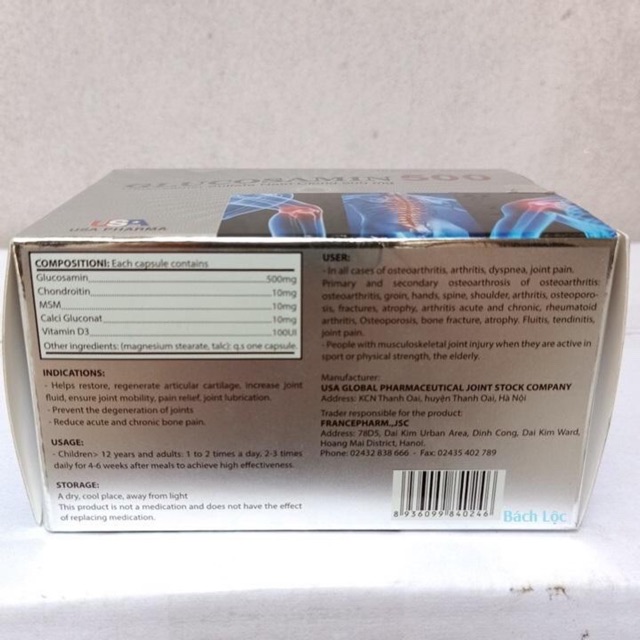 GLUCOSAMIN 500 Giúp xương chắc khớp khỏe, ngăn ngừa thoái hóa khớp, tái tạo mô sụn