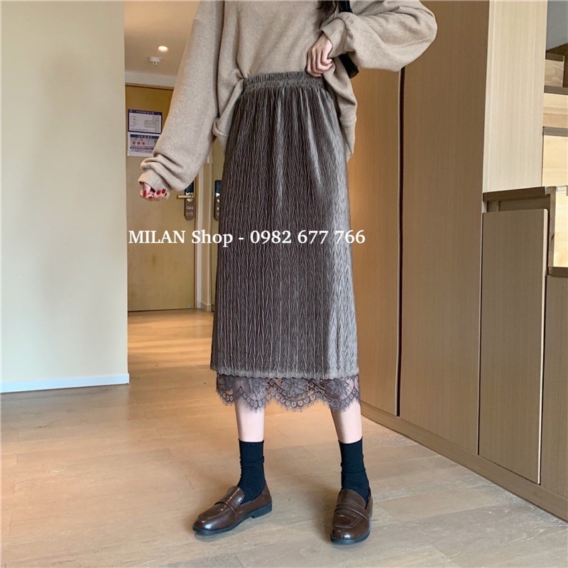 Chân váy nhung phối ren mặc được 2 mặt | BigBuy360 - bigbuy360.vn