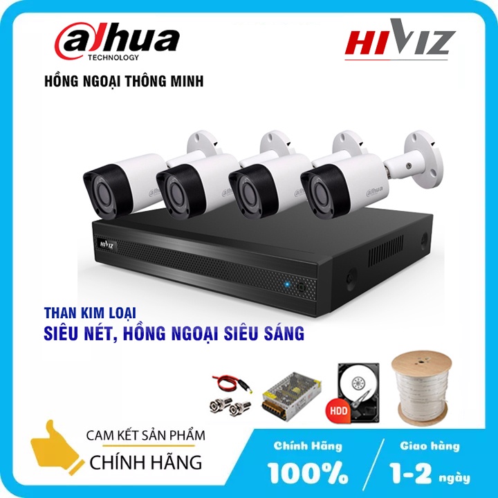 TRỌN BỘ 4 CAMERA GIÁM SÁT HDCVI SIÊU NÉT GÓC RỘNG, KÈM HDD 500GB &amp; ĐỦ PHỤ KIỆN KÈM THEO - CHÍNH HÃNG