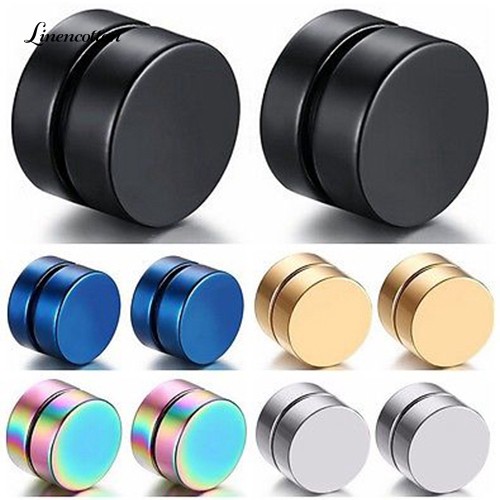 Men Round Stainless Steel Magnetic Clip On No Piercing Ear Stud Earrings