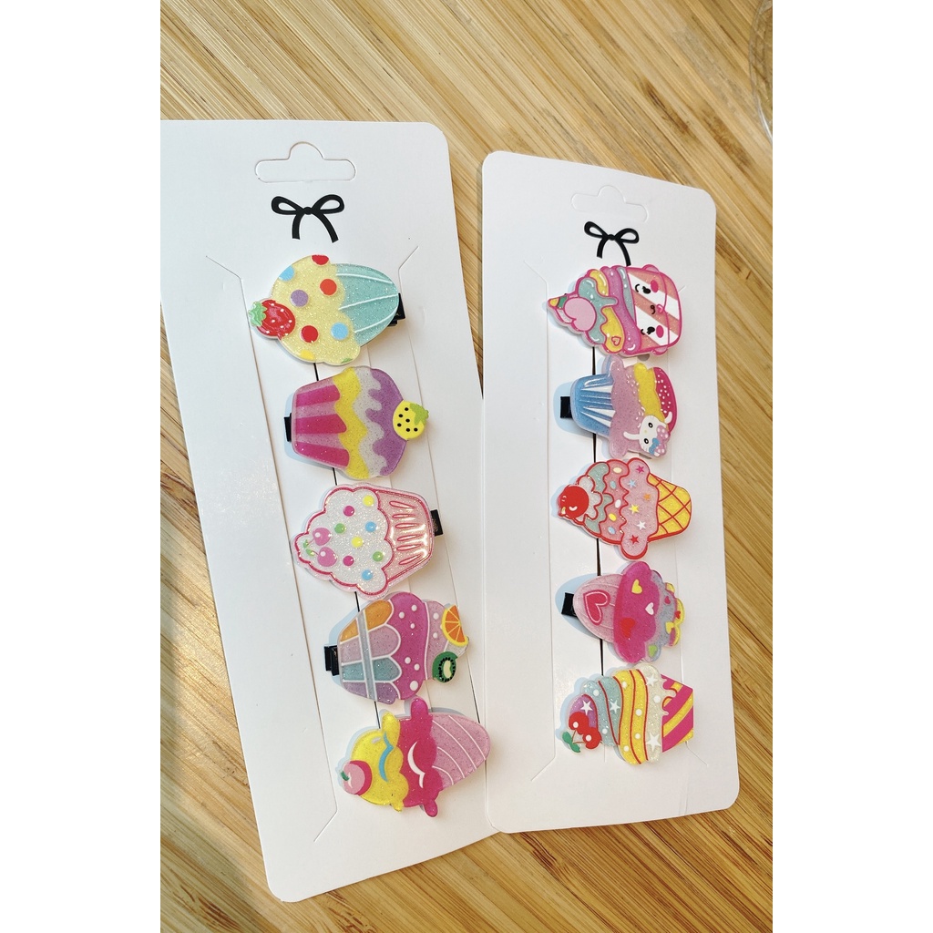 Set kẹp tóc bé gái hình bánh kem ánh nhũ xinh xắn
