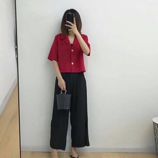 Áo sơ mi cổ vest croptop