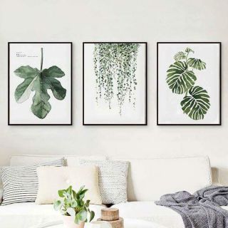 Bộ 3 tranh canvas lá nhiệt đới 30x40 kèm khung