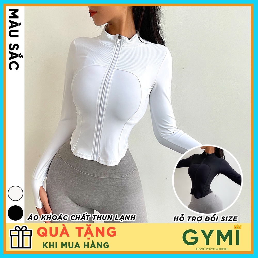 Áo khoác tập gym yoga nữ GYMI AK09 chất thun lạnh dáng croptop thể thao vải mát co giãn thoáng khí chống nắng