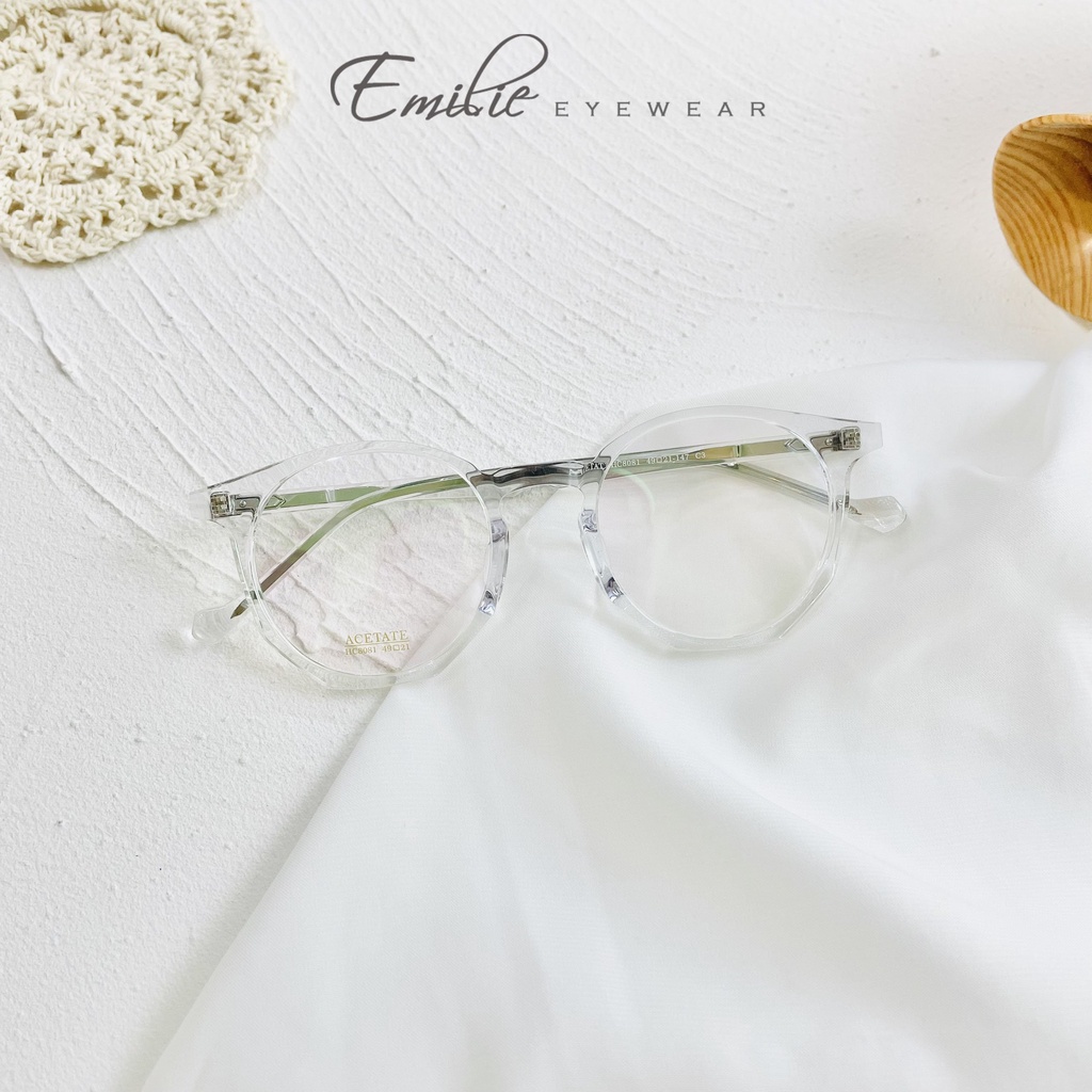 Gọng kính nhựa Acetae tròn góc cạnh cao cấp siêu bền Kính mắt Emilie phụ kiện thời trang 8081