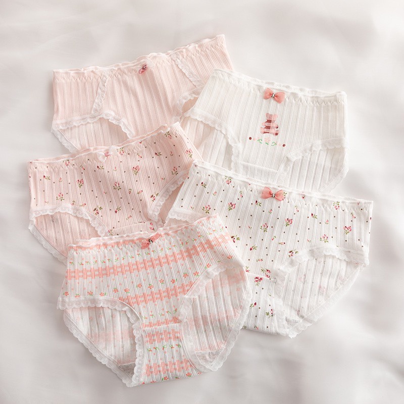 Quần Lót Nữ Cotton Gân Tăm Hoa Hồng Thời Trang Dễ Thương 0136