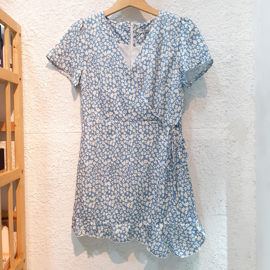 Đầm hoa xanh đắp chéo DD064