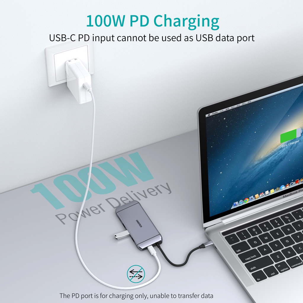 Bộ Chia CHOETECH Cổng USB C 9 Trong 1 Với 4k Hdmi/PD 100w/Usb 3.0/Rj45 Ethernet/60hz Vga/Tf Cho Macbook Pro/Air/Imac