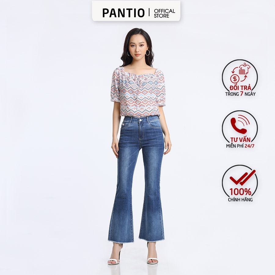 FAS52343 - Áo sơ mi tay lỡ cổ vuông hoạ tiết - PANTIO