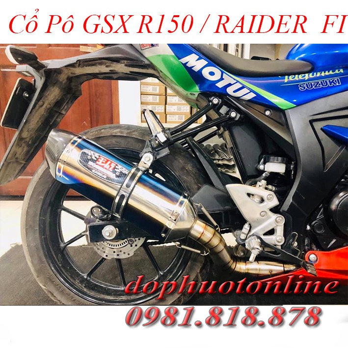 Cổ Pô GSX R150, Raider Fi - Bầu Tổ Ong- inox 304 <DPOL>