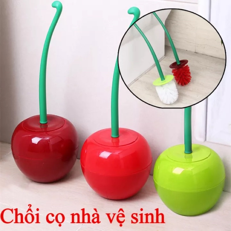 Chổi cọ nhà vệ sinh hình quả cherry màu đỏ🔥Loại 1🔥Chổi chà bồn cầu có hộp đựng dễ thương, bàn chải cọ toilet