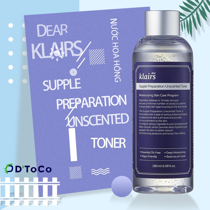 Nước Hoa Hồng Không Mùi Klairs Supple Preparation Unscented 180ml