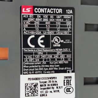 Contactor khởi động từ 12A MC-12b LS