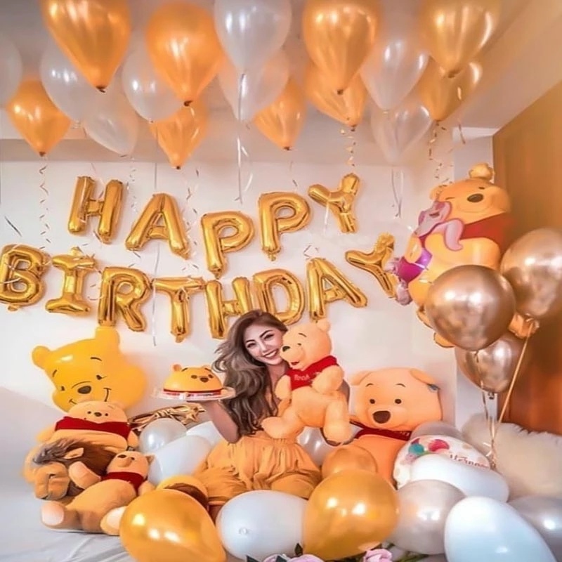 Set 13 Bong Bóng Trang Trí Tiệc Sinh Nhật Màu Vàng Hồng