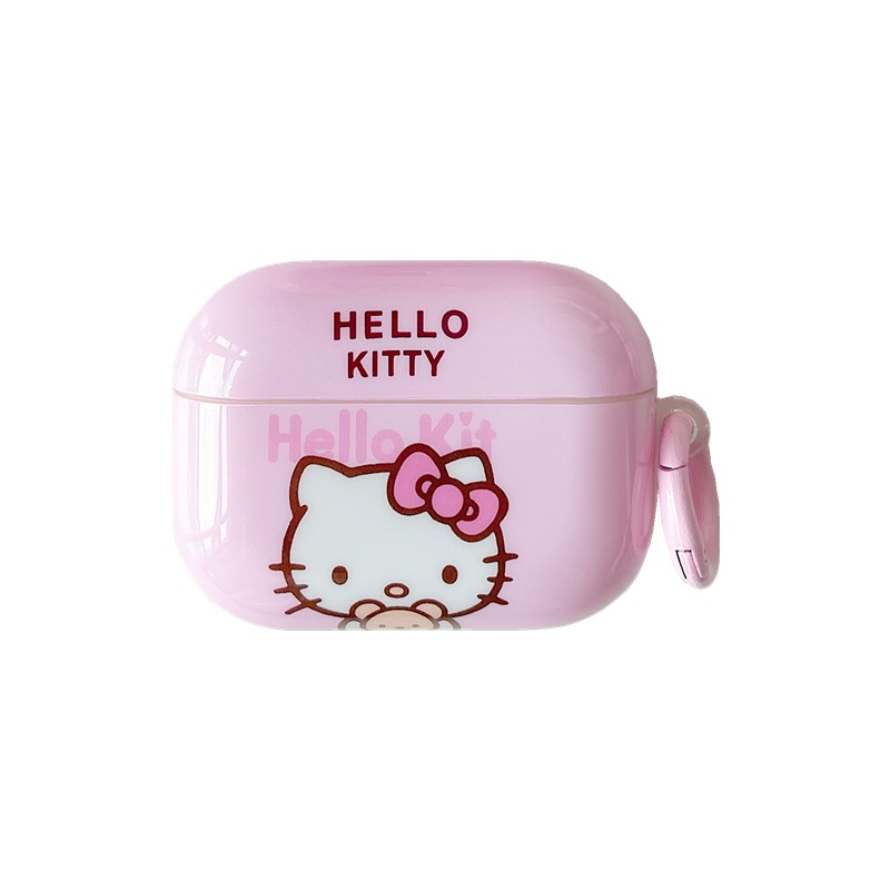 Vỏ bảo vệ hộp sạc tai nghe bằng TPU mềm hình Hello Kitty kèm móc màu hồng IMD thích hợp cho AirPods Pro Airpods 1/2/3